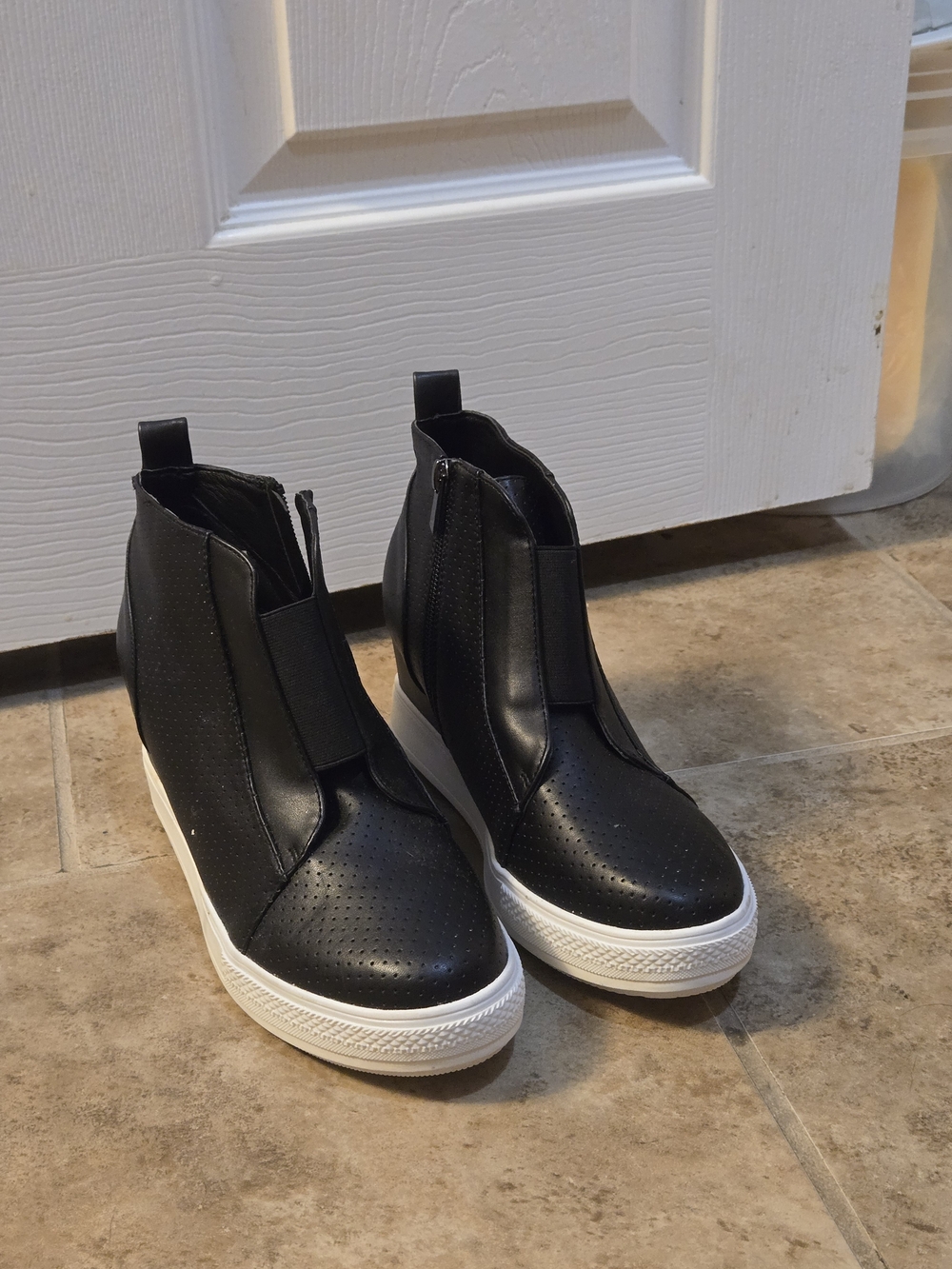 Wanted Black High-Top Wedge Slip-On Sneakers with White Sole